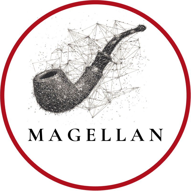 Magellan — engraved pipe within a crimson ring